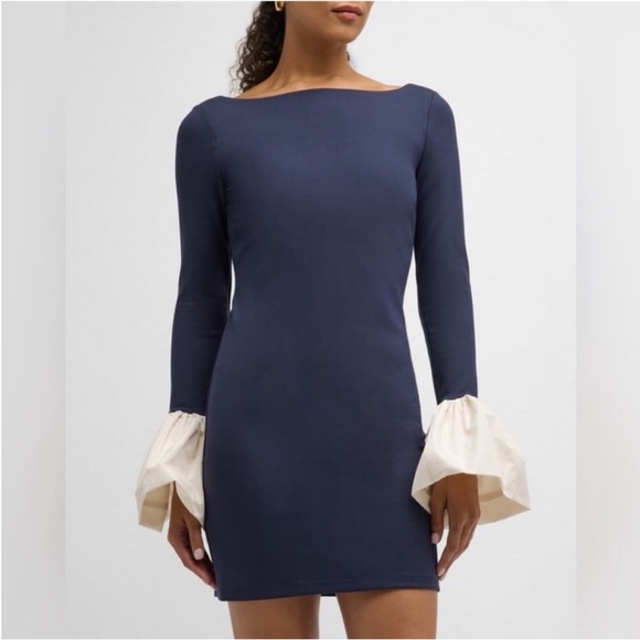 Staud Hawthorne Dress Navy Blue Taffeta - Picture 3 of 11